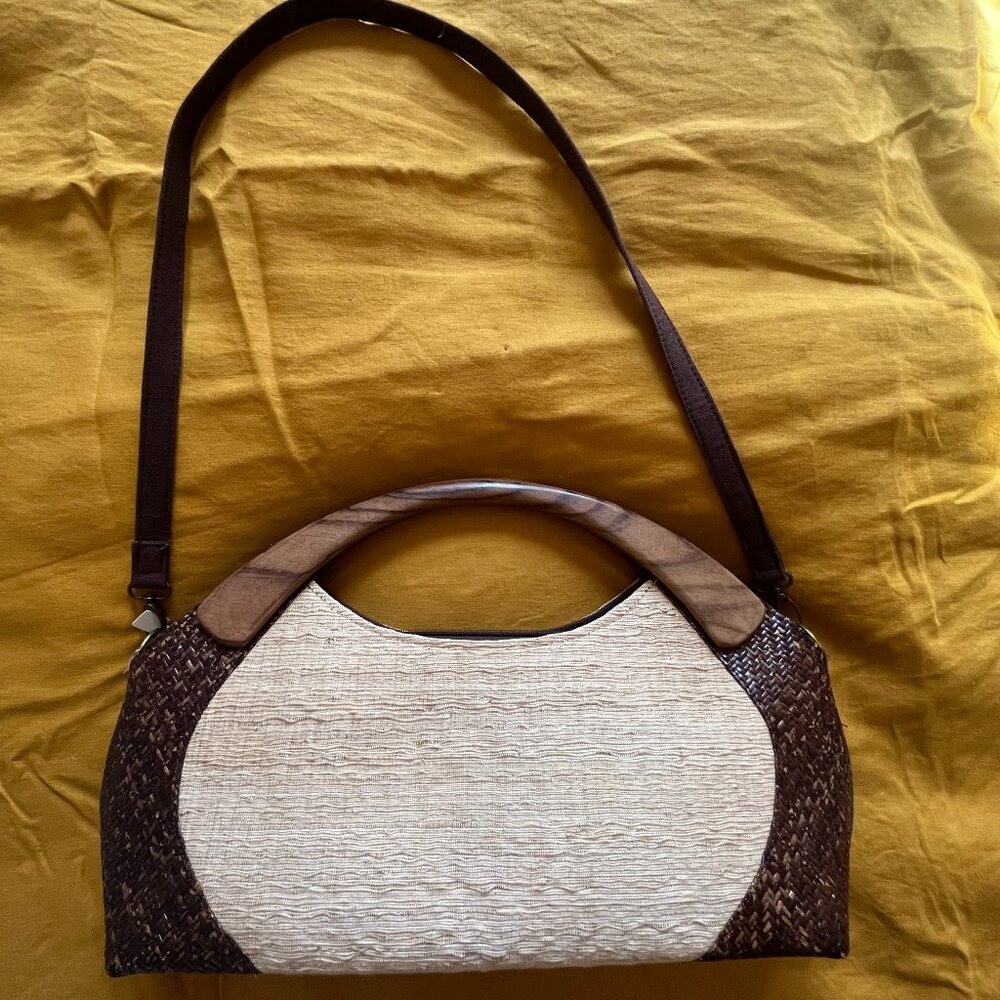 Large vintage cotton/wood purse
